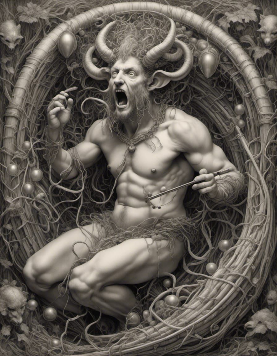 Satyr Playing Panpipes: Hyperrealistic Pencil Drawing