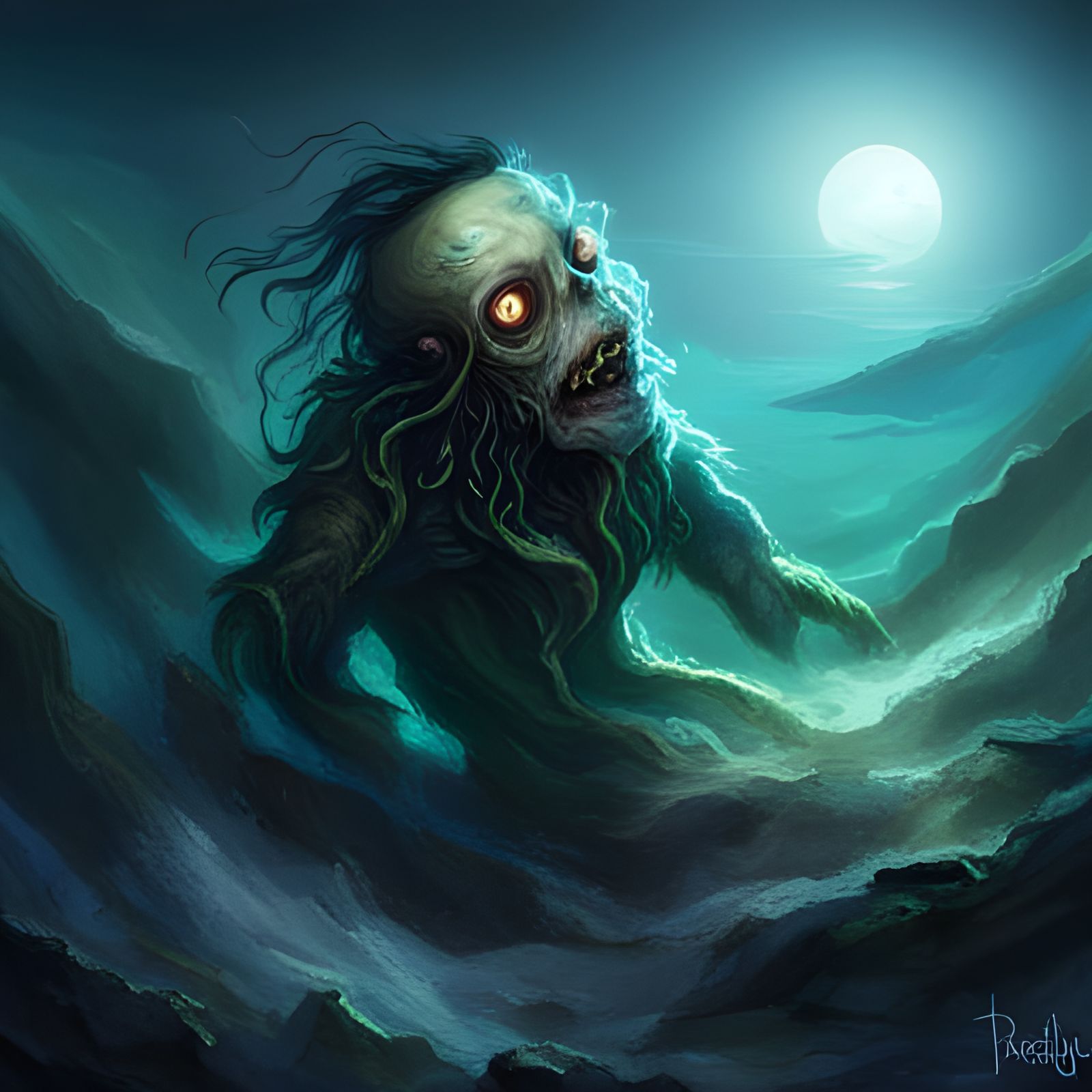 Fantasy Sea Zombie Rising from the Ocean Depths