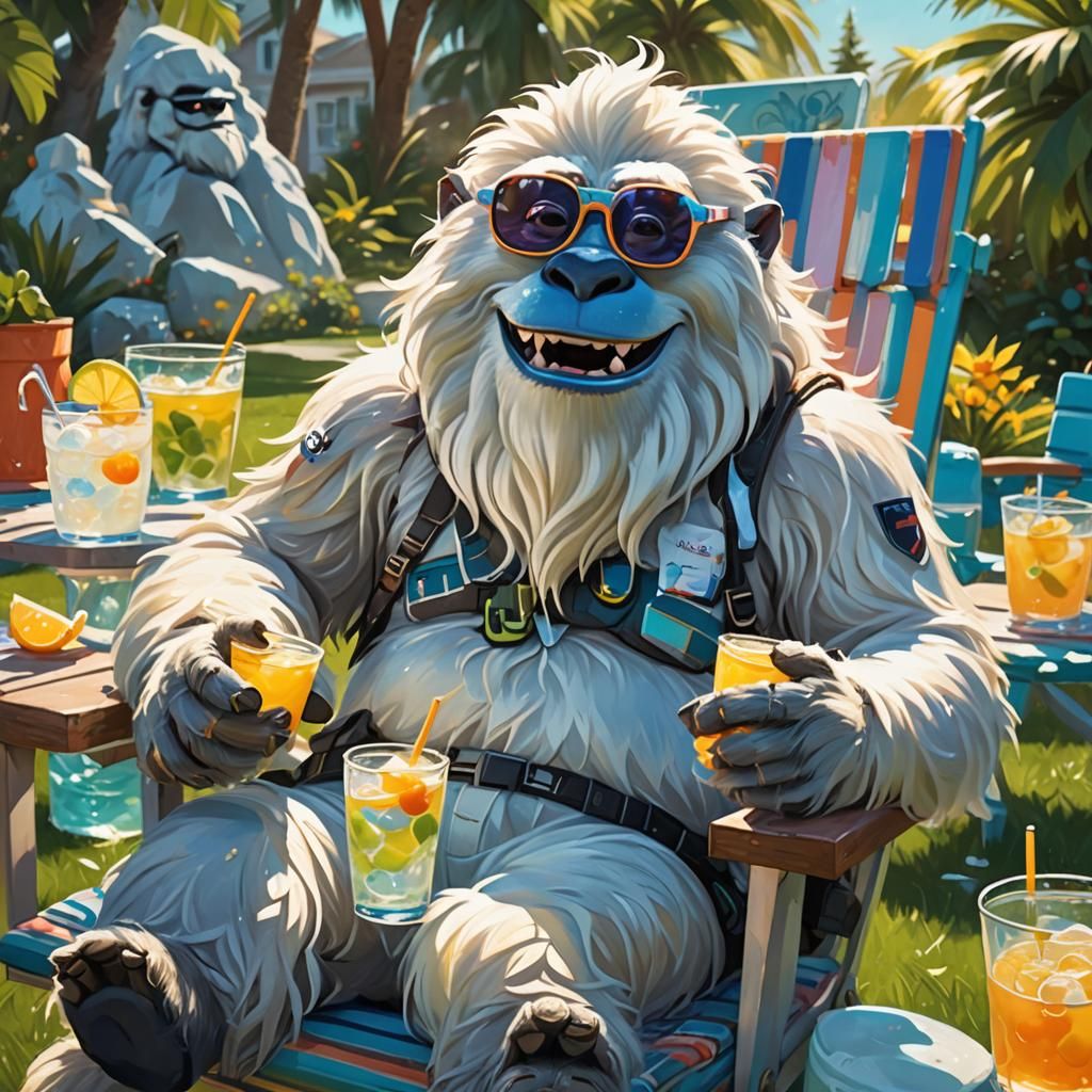 Joyful Yeti with Lemonade in Disney Style