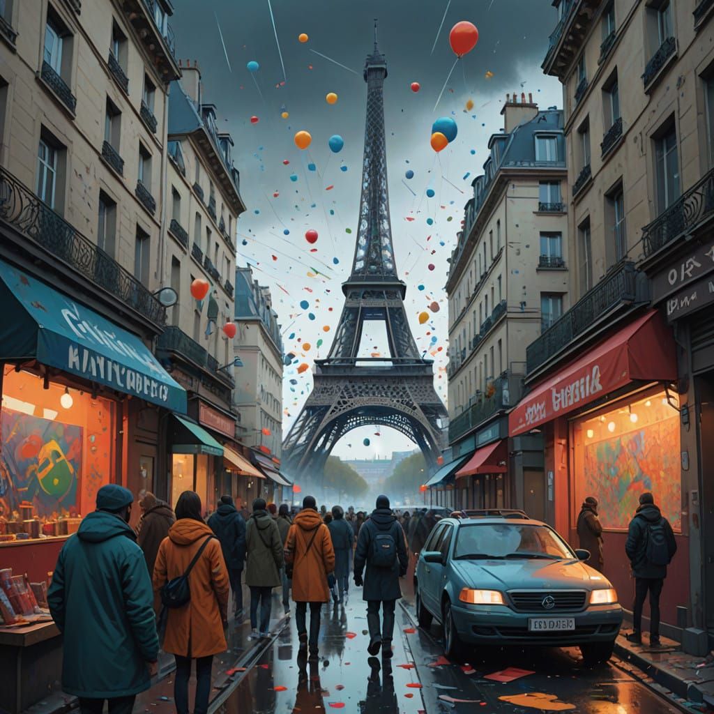 Parisian New Year's Eve Eiffel Tower Celebration in Vibrant...