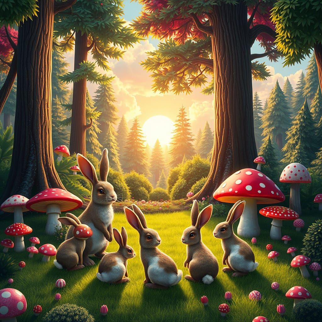 Whimsical Forest Gathering in Candy Art Style