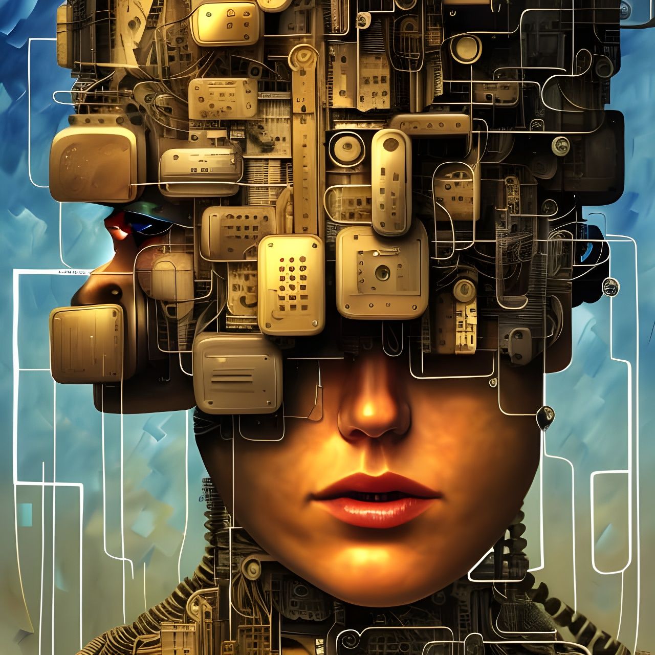 Dystopian Cyborg Portrait with Intricate Tech Details