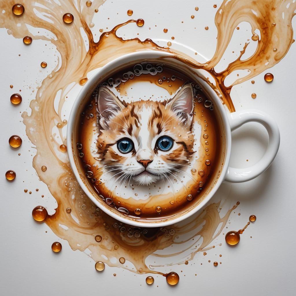 Kitten Portrait in Tea-Stained Viennese Watercolor