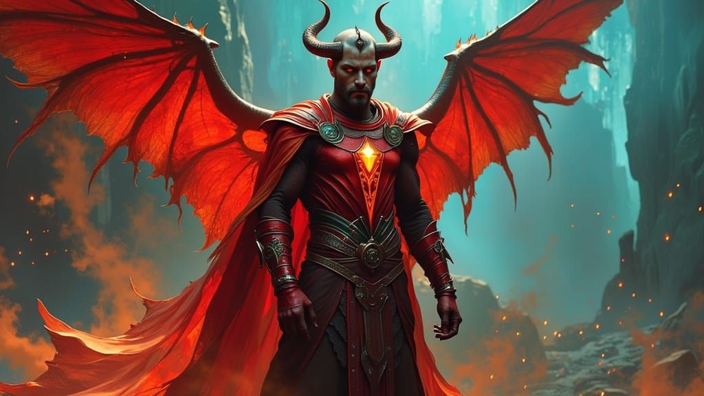 Tiefling Sorcerer with Horns and Wings in Dynamic Scene