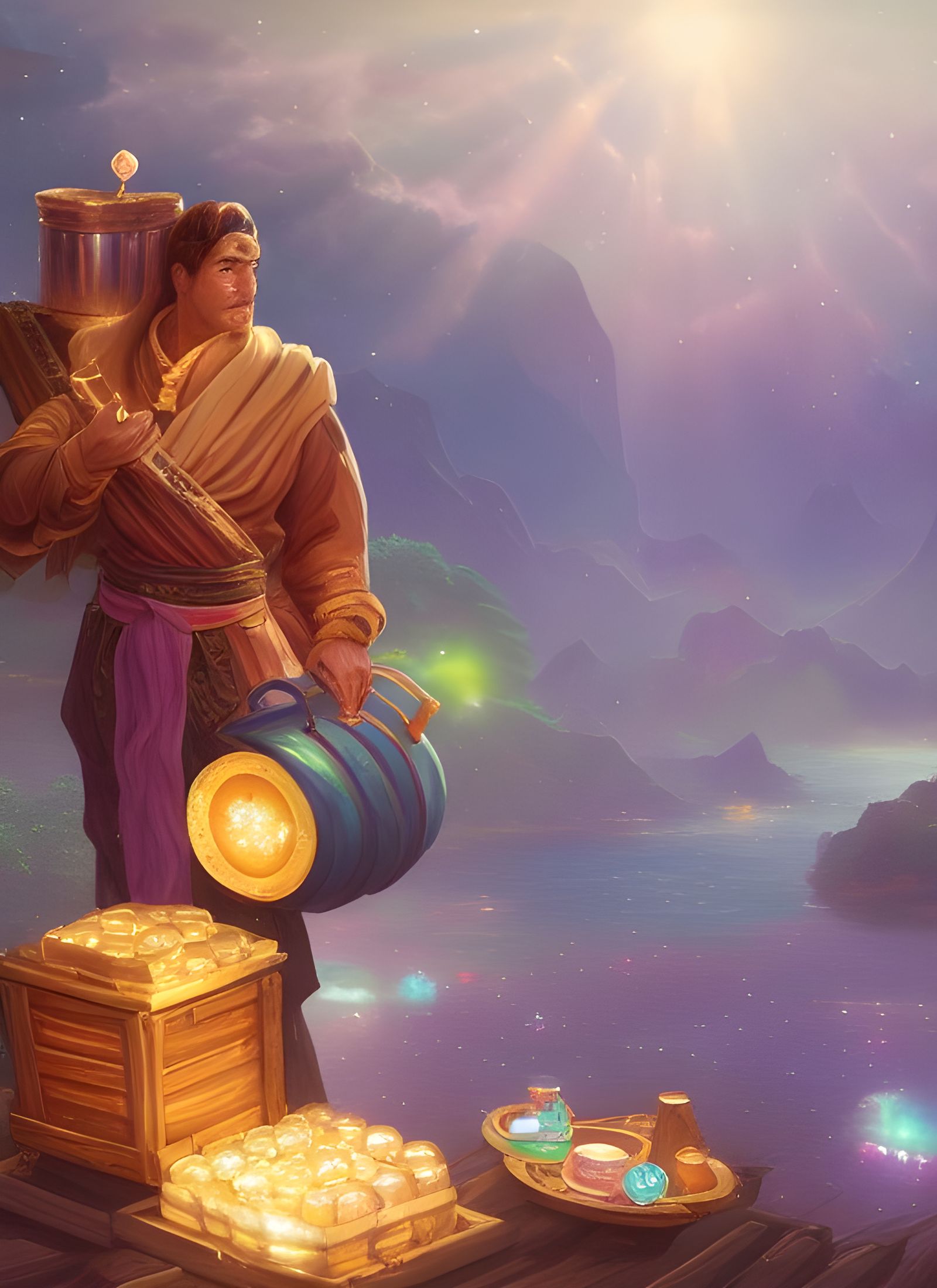 Celestial Merchant's Honey Wagon: Art Nouveau Fantasy