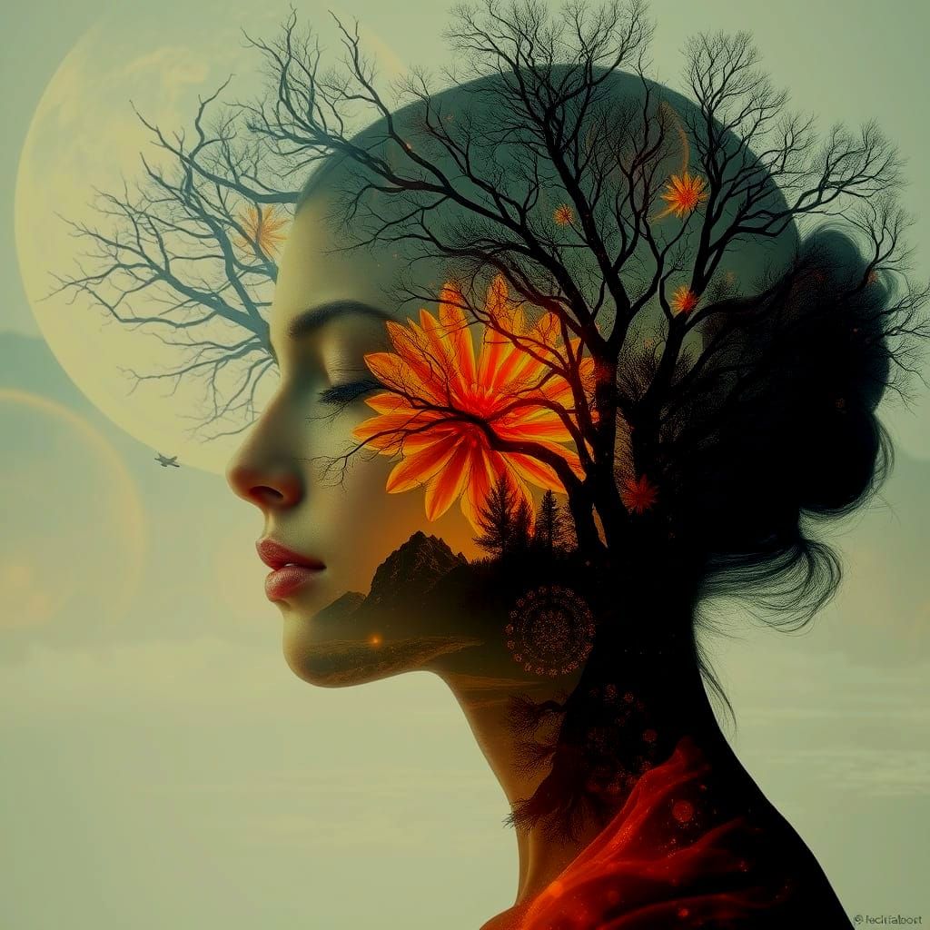 Surreal Botanical Dreamscape in Sepia Tones