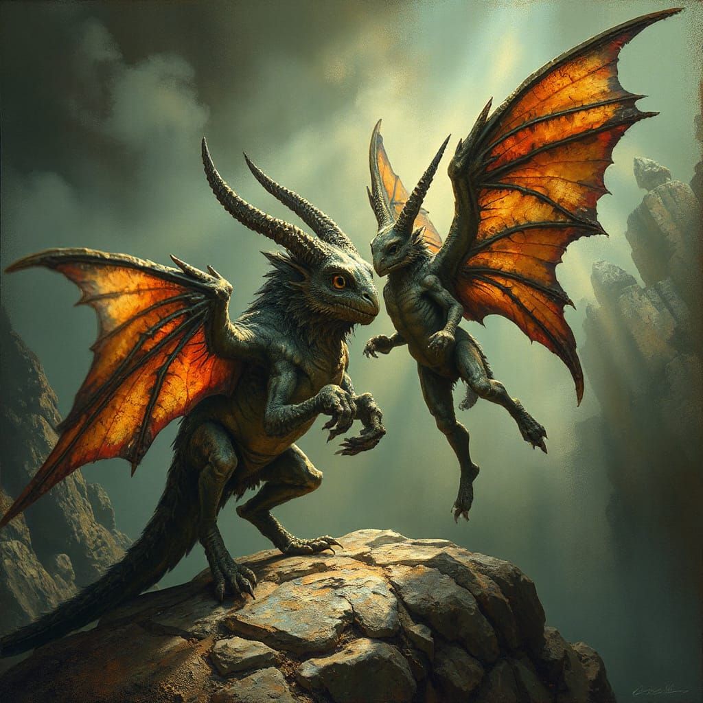 Griffin and Hippogriff in Magical Setting