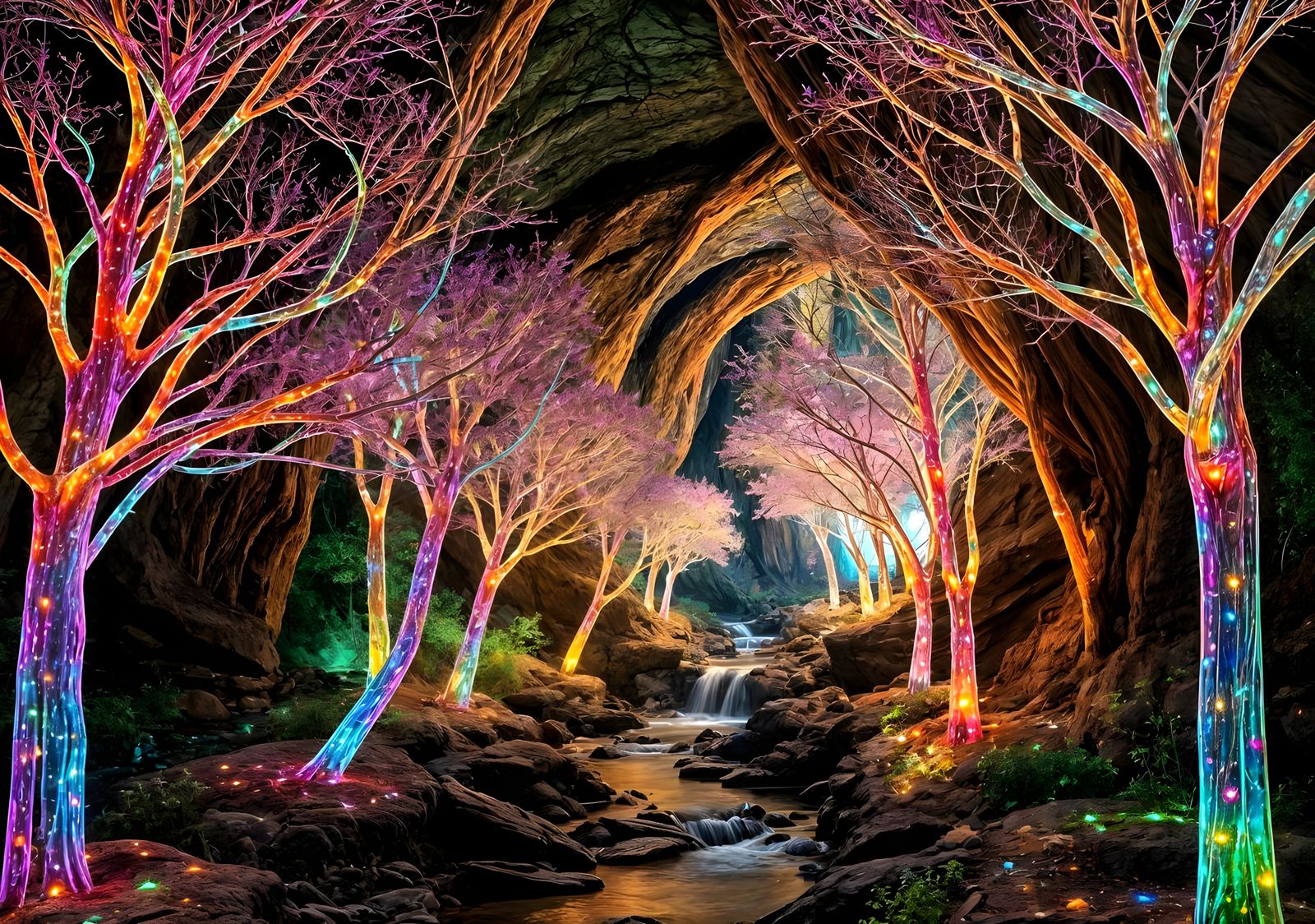 Surreal Cavern Paradise with Crystal Lamp Trees