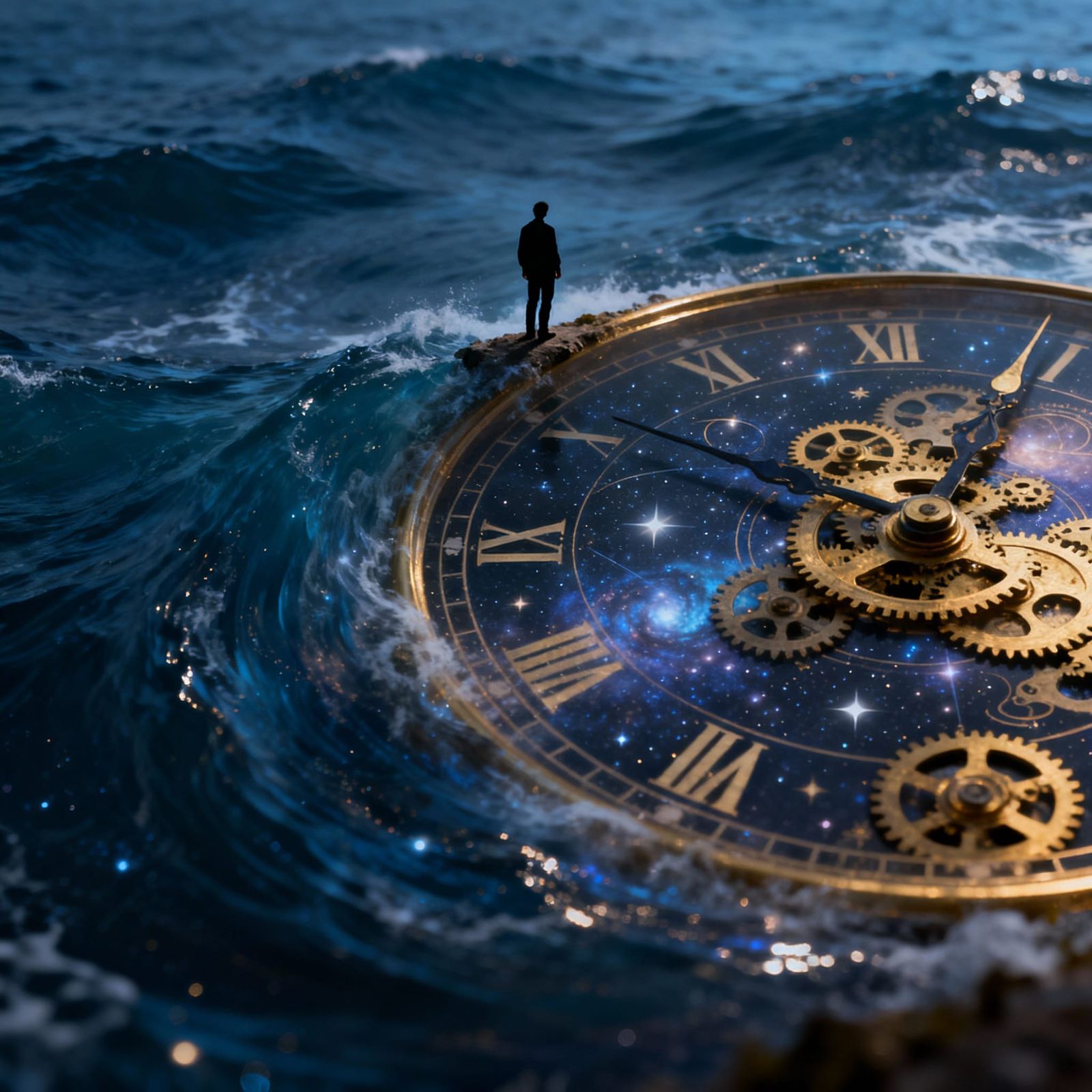 Cosmic Ocean Clock: Time's Vast Flow