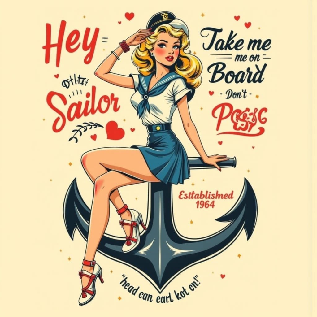 Vintage Pin-Up Blonde Sailor Girl on Anchor