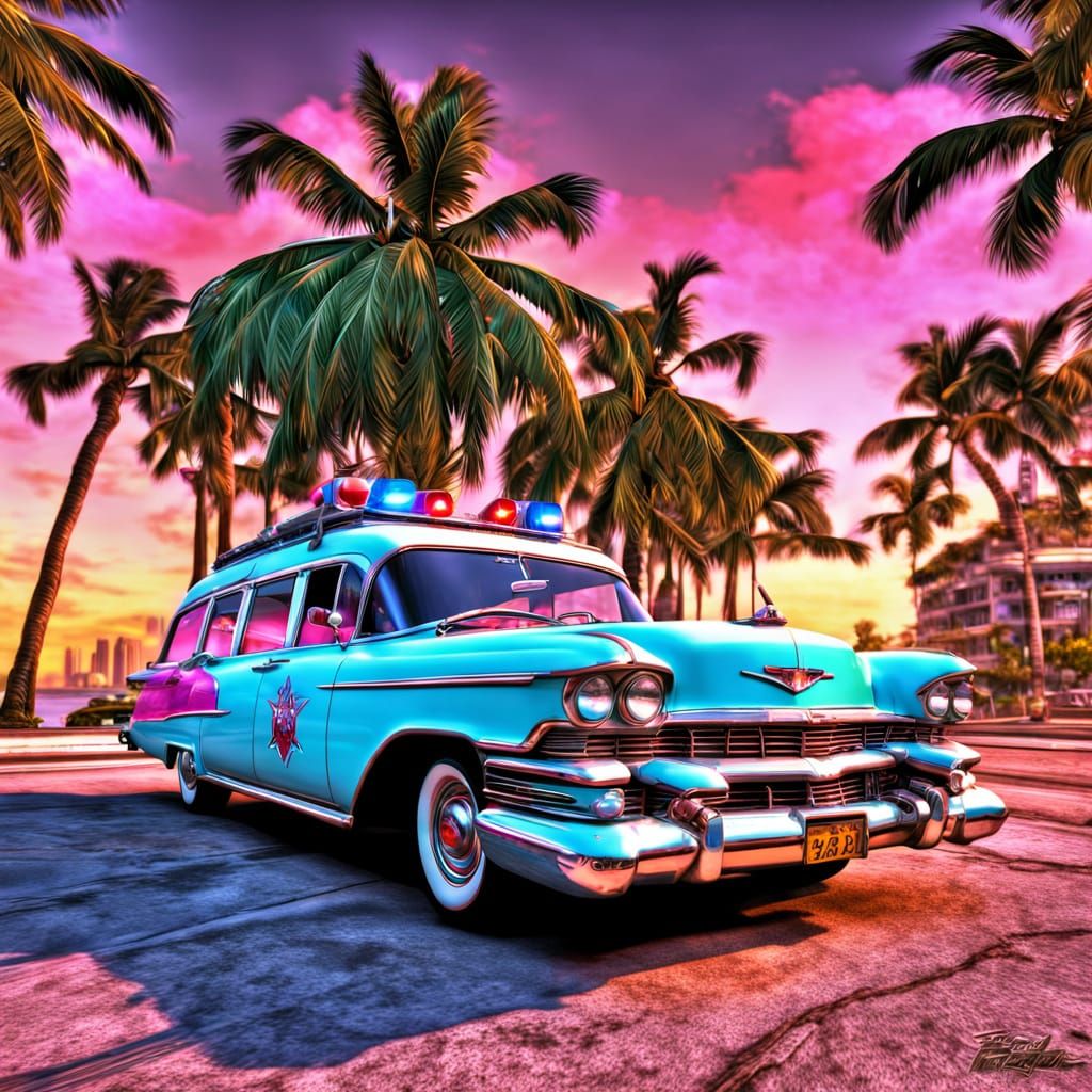 GTA Vice City Inspired Ecto-1 Hyperrealistic Art