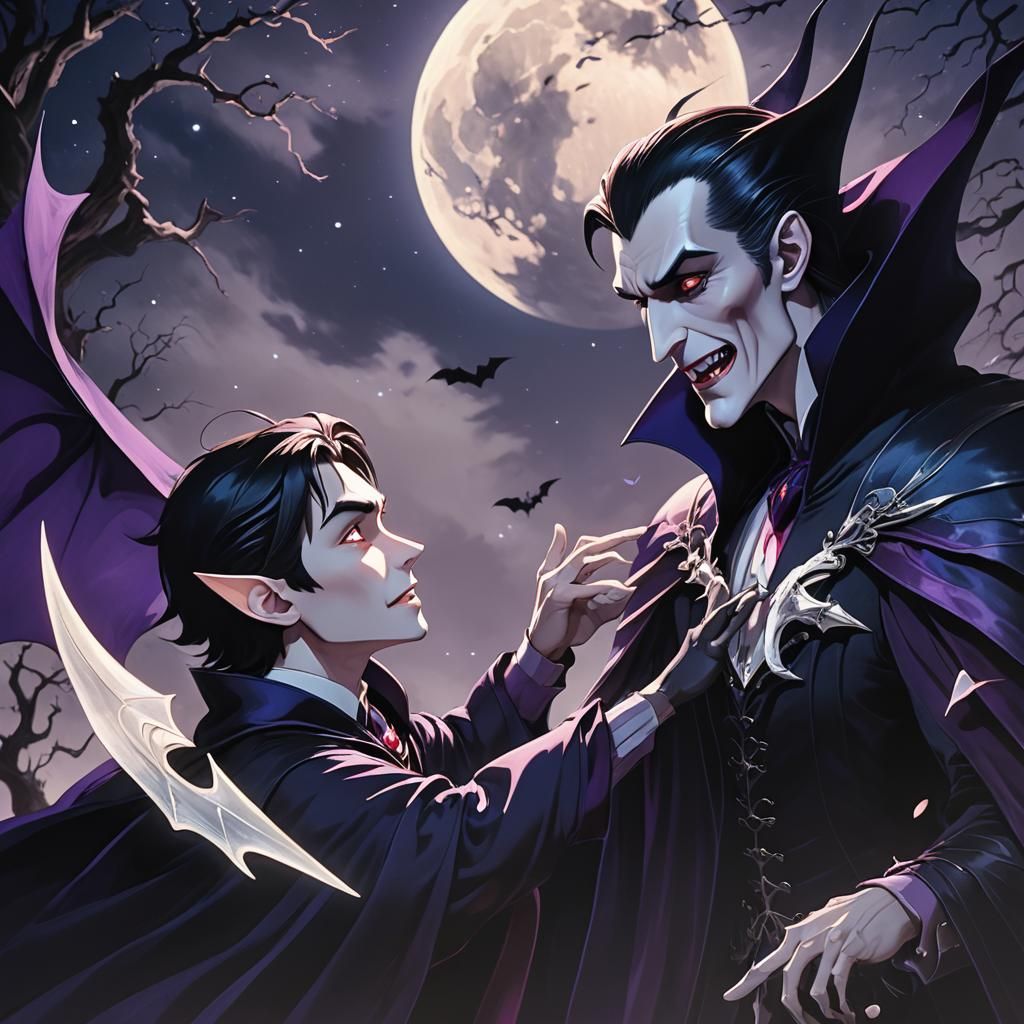 Dracula and Son Dancing in Moonlight: 3D Anime Art