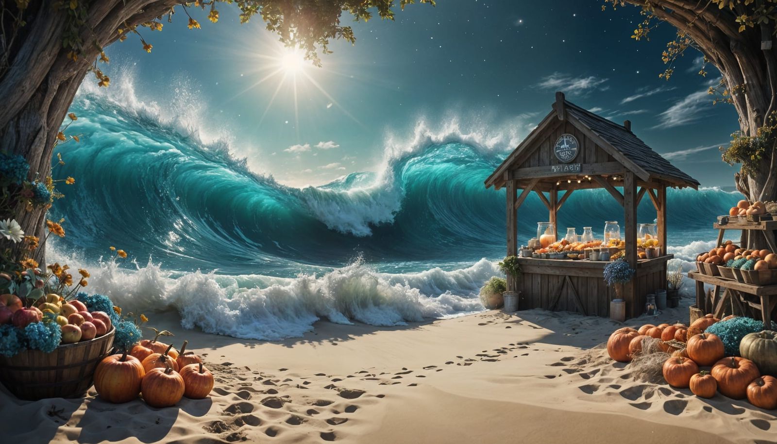 Cosmic Farmers Market on a Beach