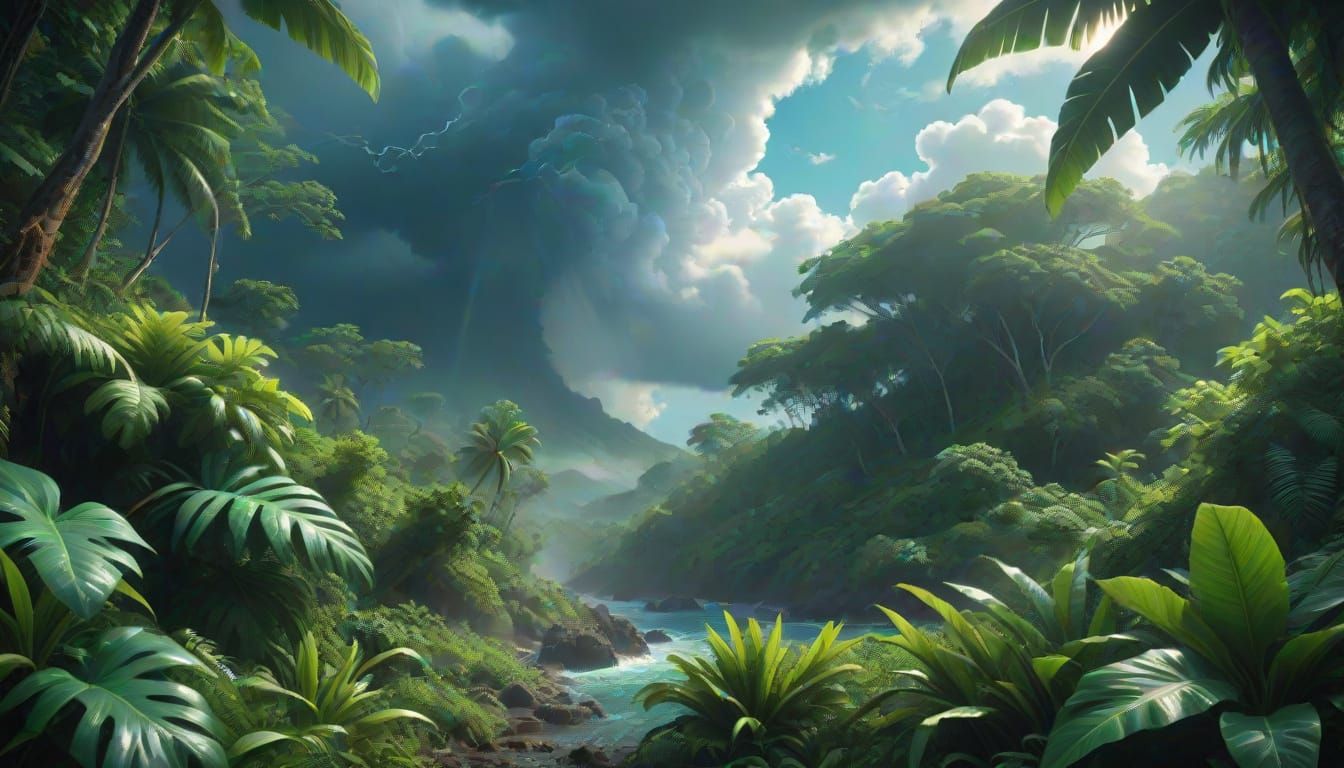 Jamaican Tropical Storm in Impressionistic Style