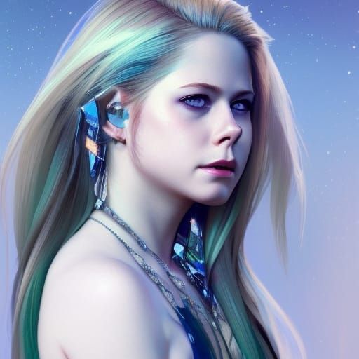 Beautiful Woman Portrait with Moon, Hyperdetailed Art