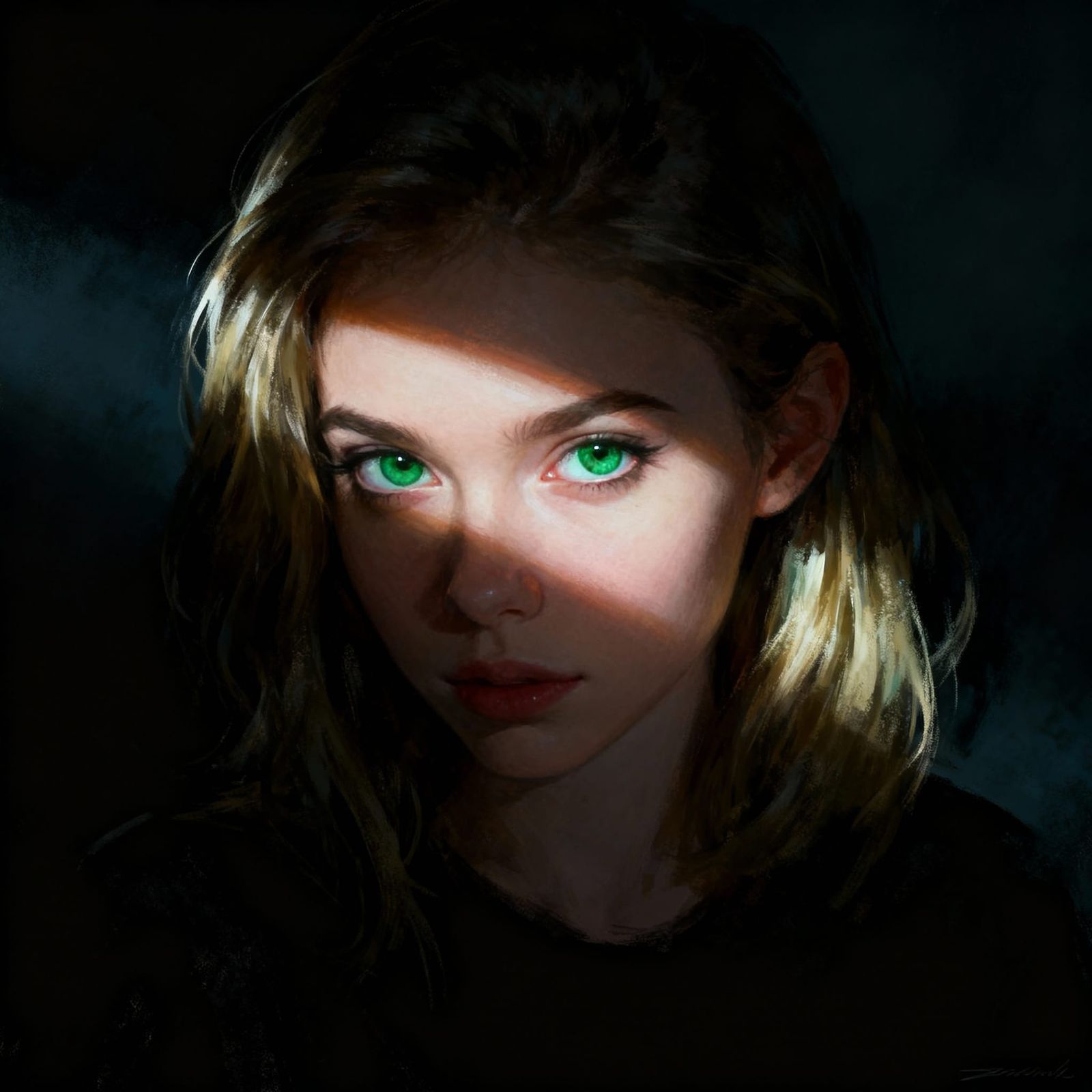 Emerald Eyes Portrait in Dramatic Spotlight