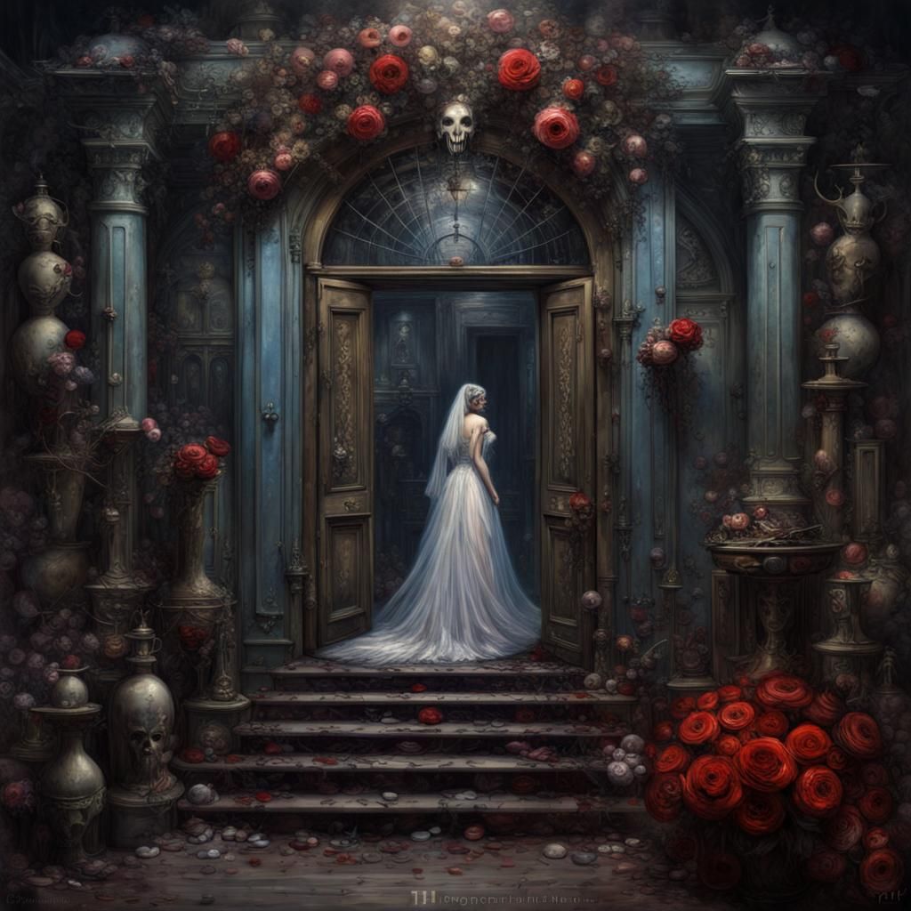 Gothic Dieselpunk Bride at Theatre Entrance