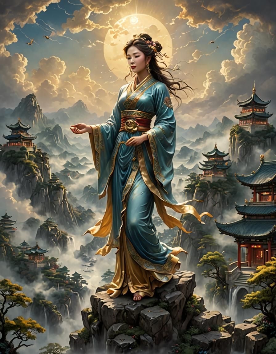 Goddess Repairs Sky: Hyperrealistic Chinese Myth