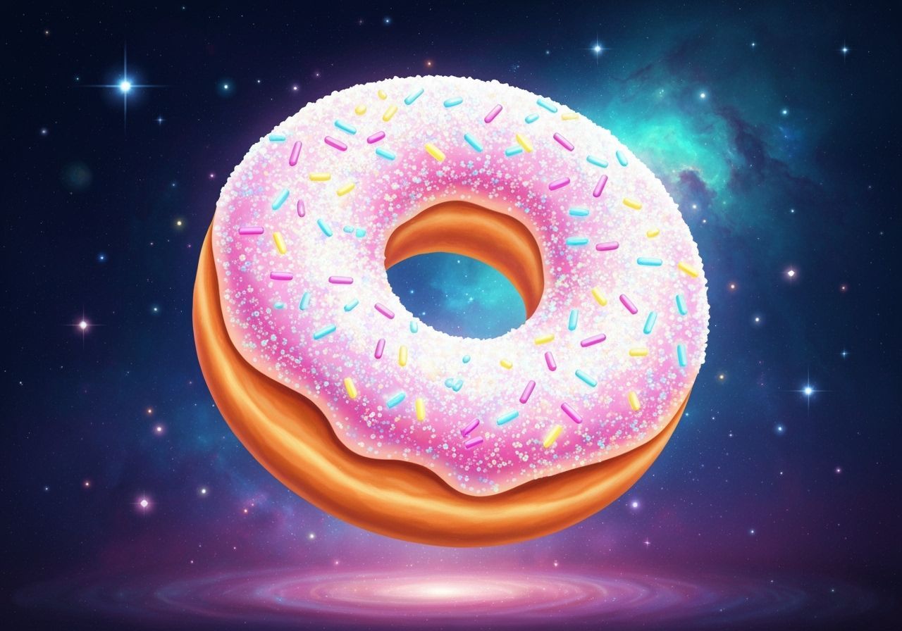 Whimsical Glowing Donut in Cosmic Nebula