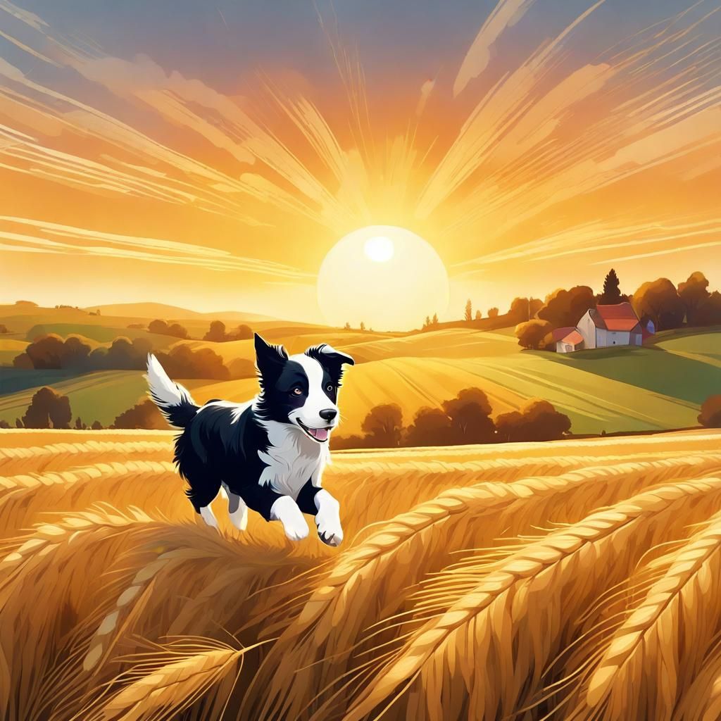 Border Collie Puppy in Golden Wheat Field