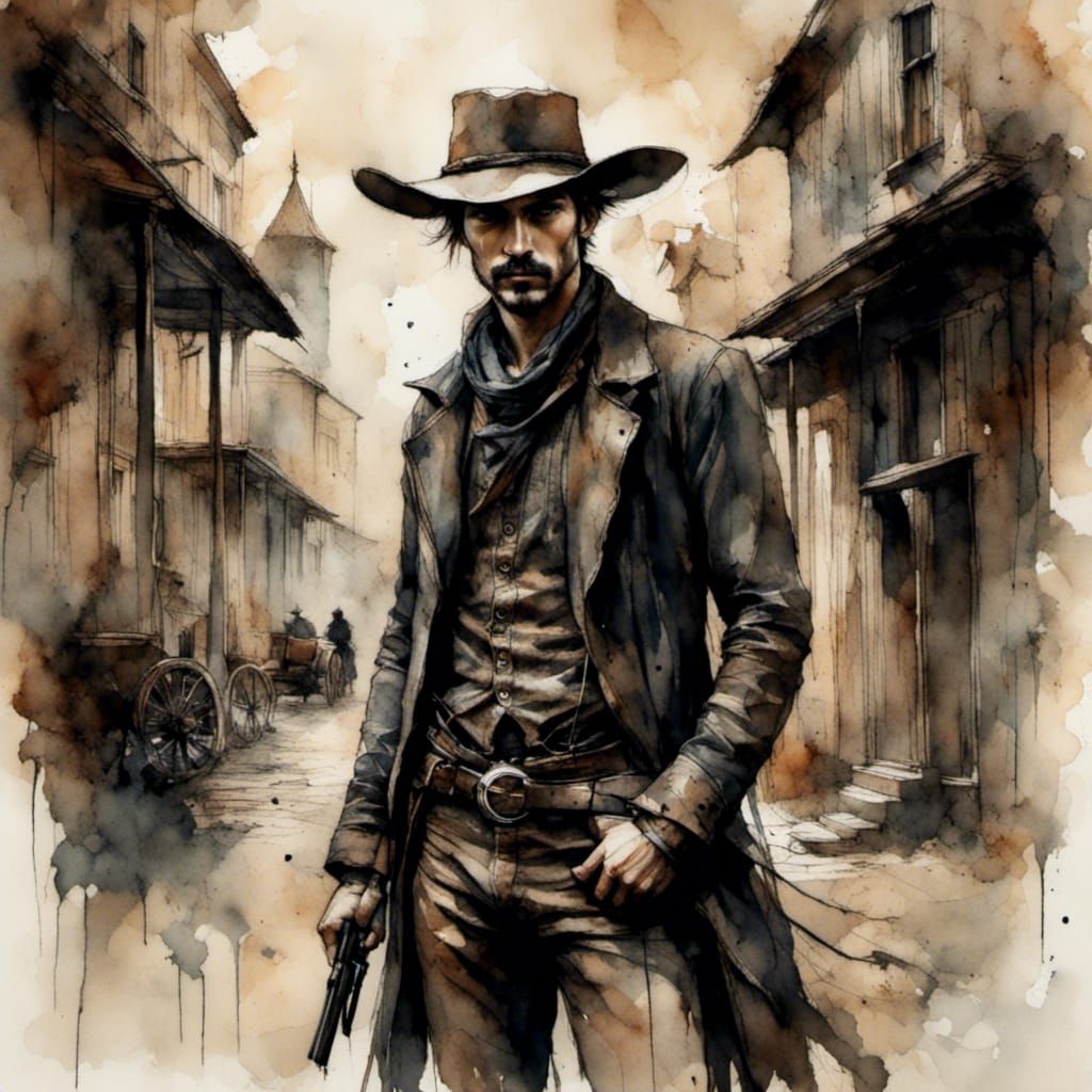 Cowboy Gunfight in Vintage Western Town