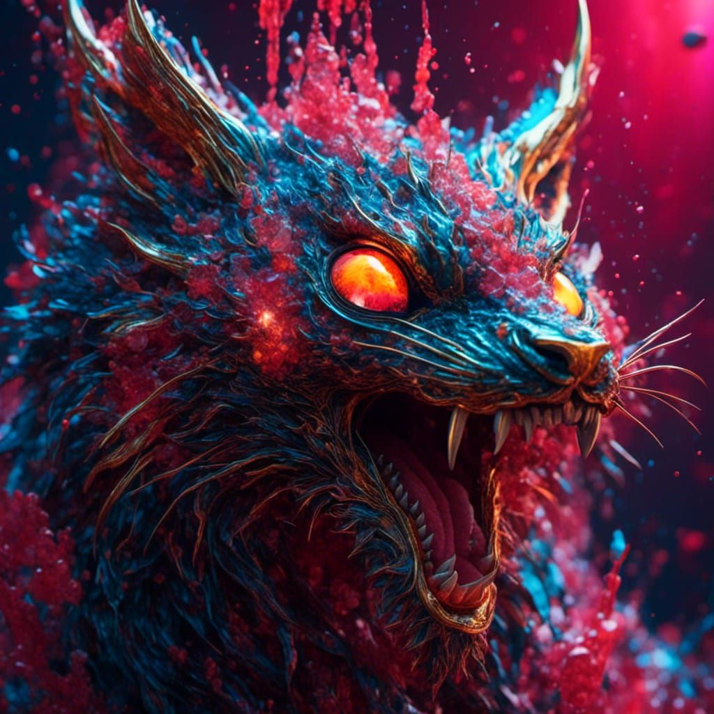 Hyperrealistic Animal Vomiting Blood: Splash Art