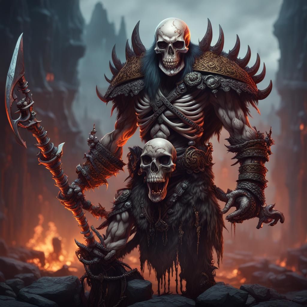 Demonic Skeleton Barbarian: Detailed Fantasy Art
