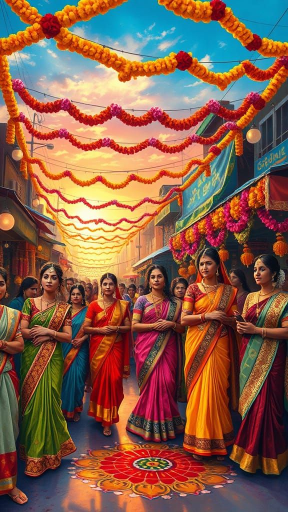 Vibrant Indian Street Festival at Sunset