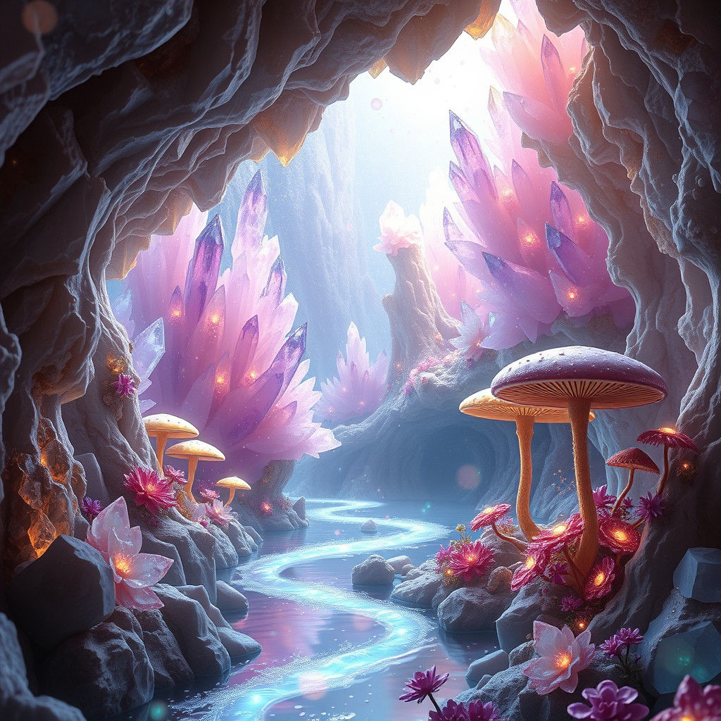 Alice in Wonderland Crystal Cave, Hyperrealistic Concept Art