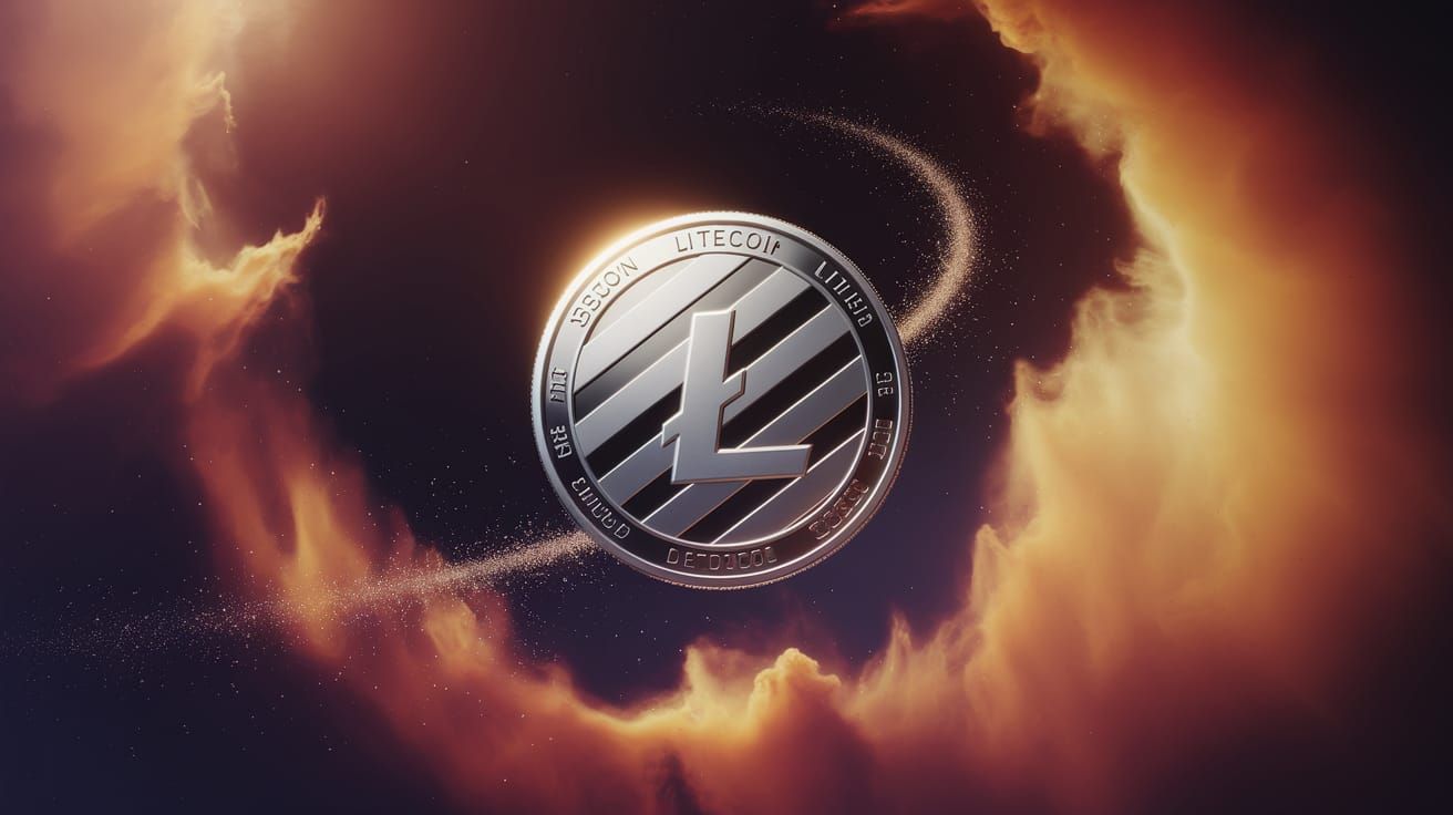 Litecoin Coin in a Nebula, 3D Digital Art