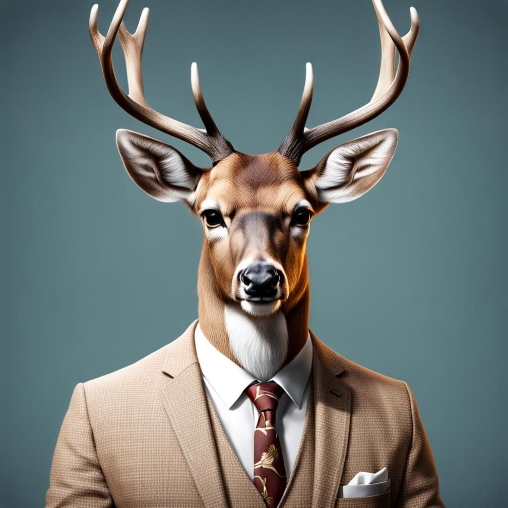 Anthropomorphic Deer in Civilian Clothing