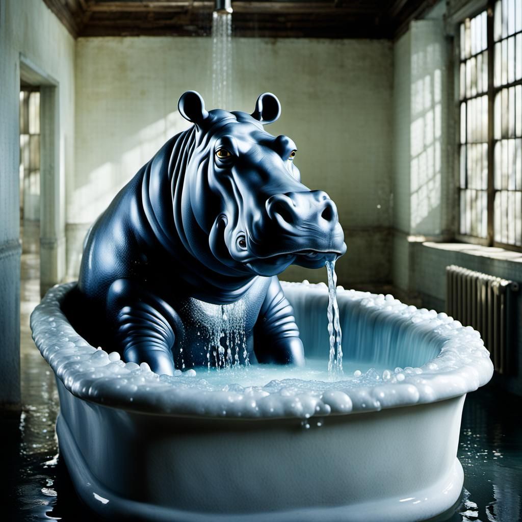 Hippo Sculpture in Bathtub, 3D Rendered