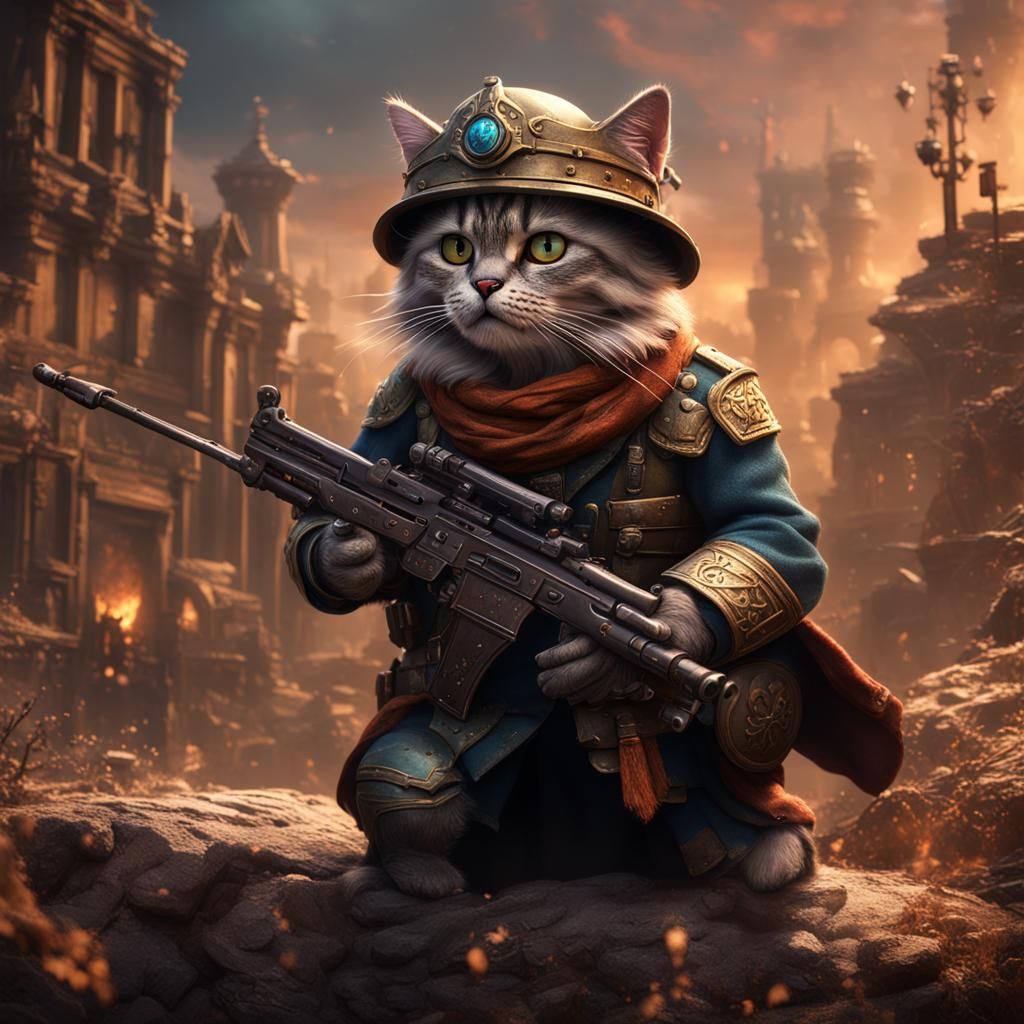 Detailed Matte Painting of a Soldier Cat