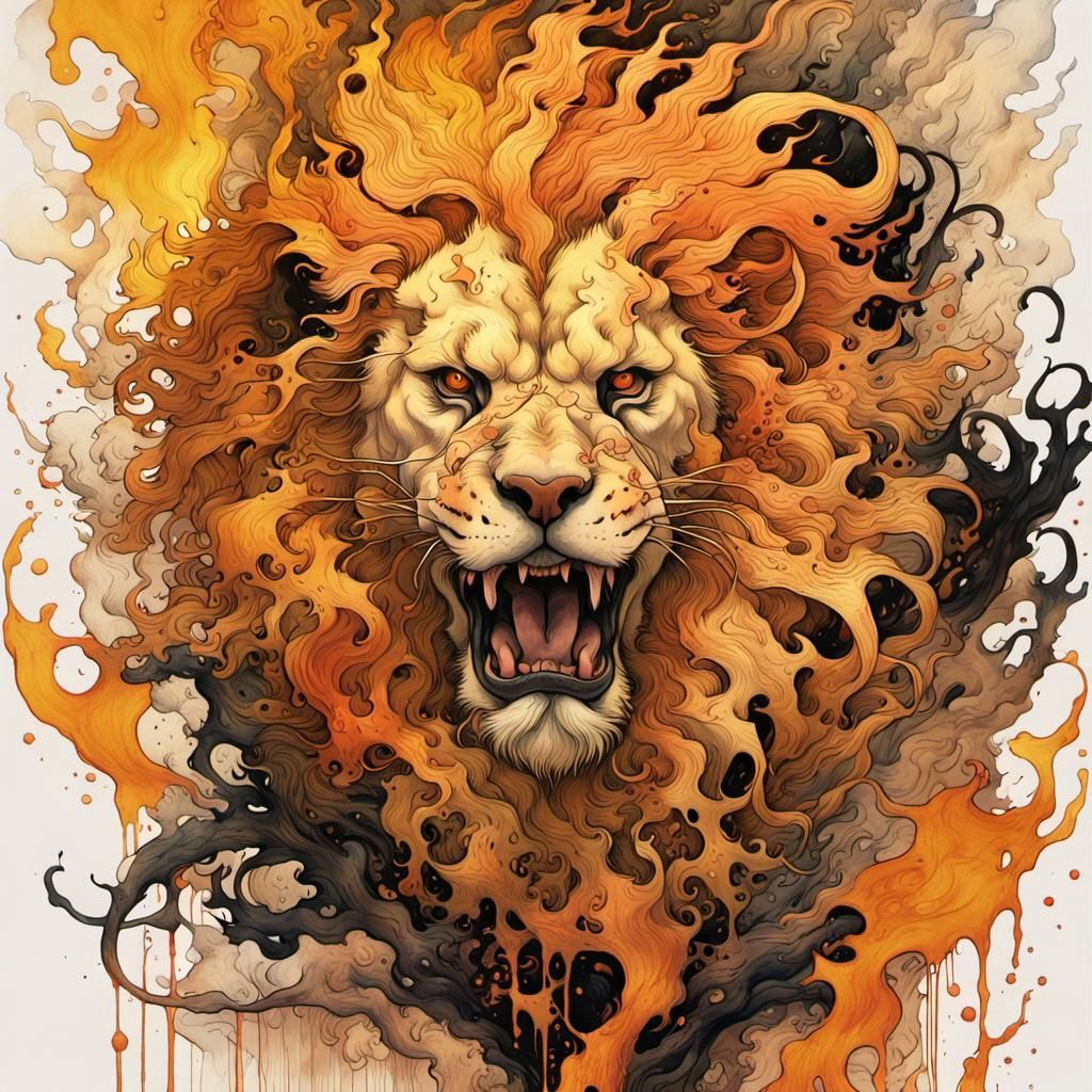 Ghost Lion in Liquid Watercolor Style