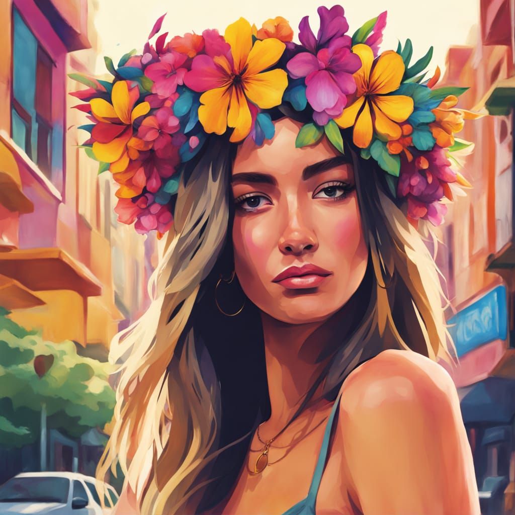 Vibrant City Goddess in Tropical Bloom