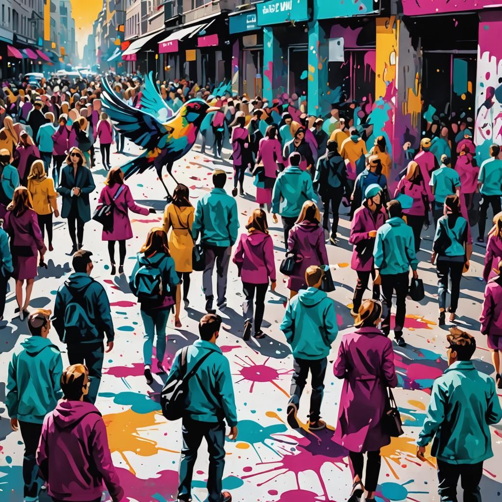 Ink Splatter Bird: Vibrant Street Art