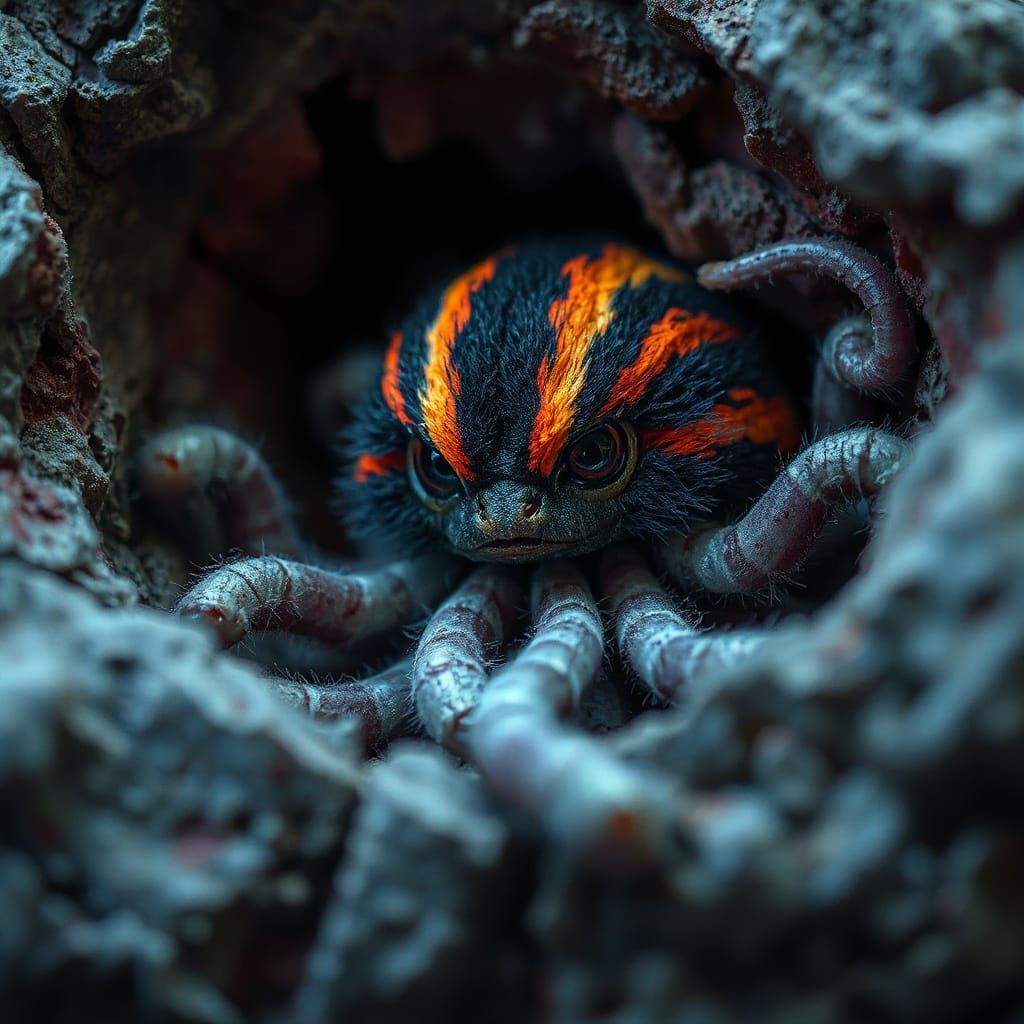 Neon Furry Creature with Tentacles, Digital Art