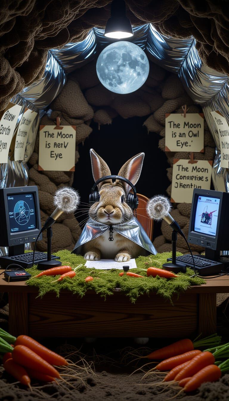 Rabbit Conspiracy Podcast Studio in Moonlit Burrow