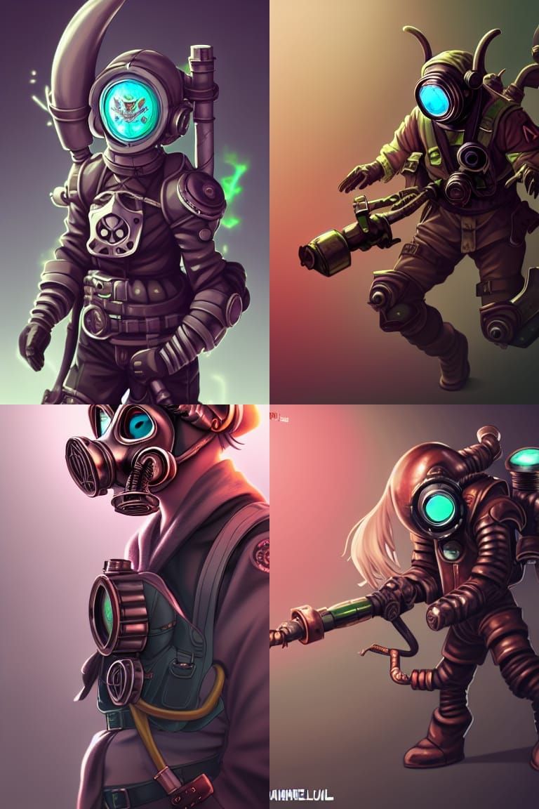 Detailed Anime Gasmask in Eldritch Dystopia