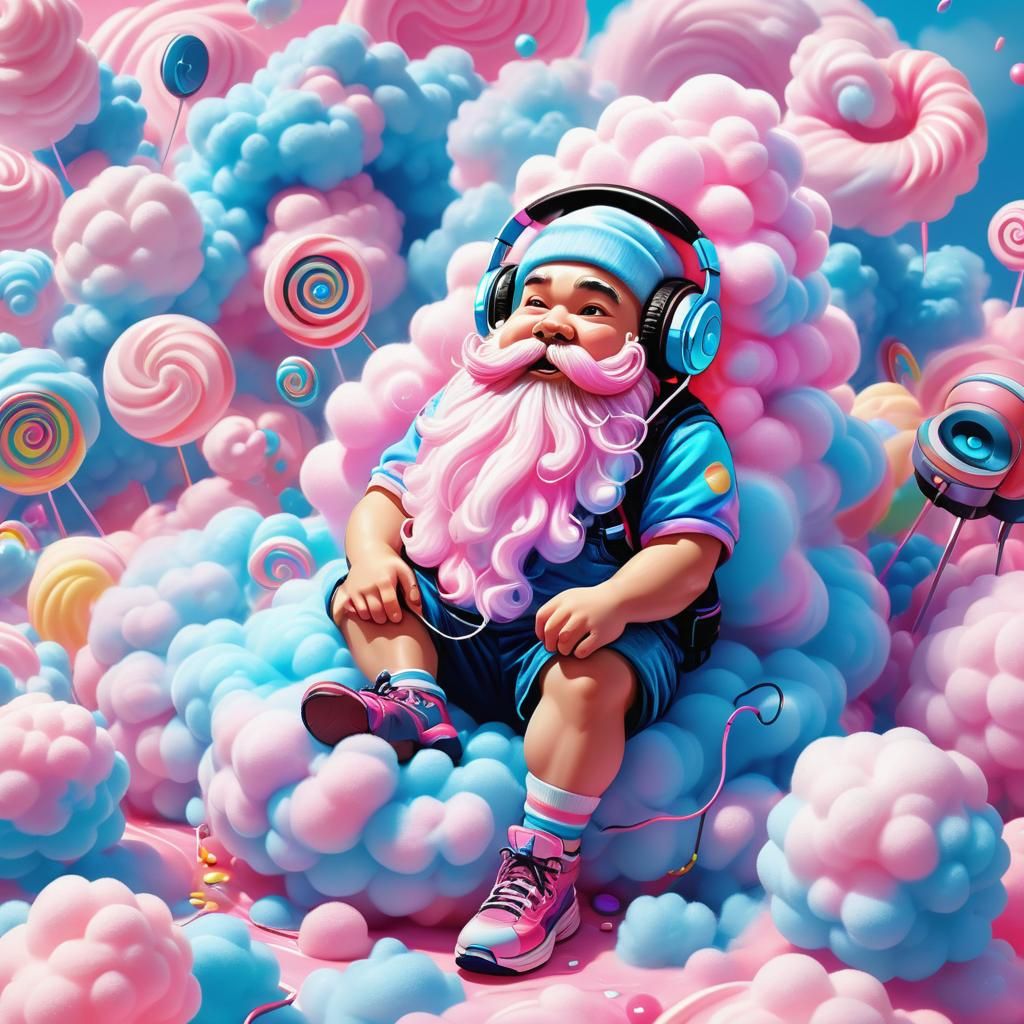 Colorful Cotton Candy Dwarf in Candyland: Kawaii Digital Art