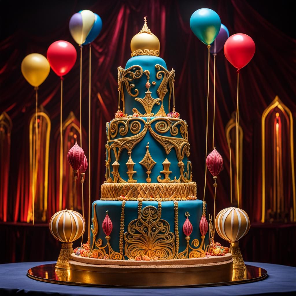 Cirque du Soleil Cake in Hyperrealistic Style