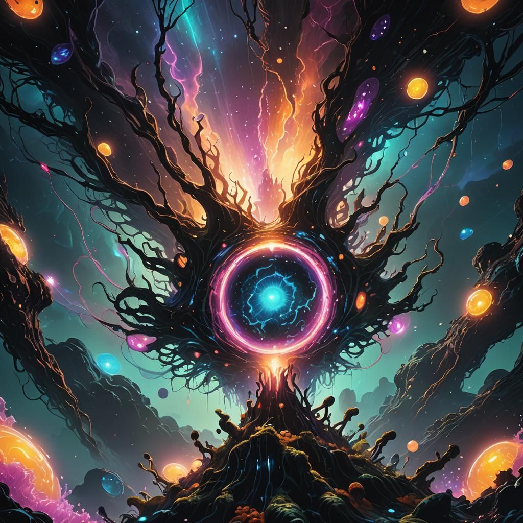 Bioluminescent Black Hole Concept Art in Art Deco Style