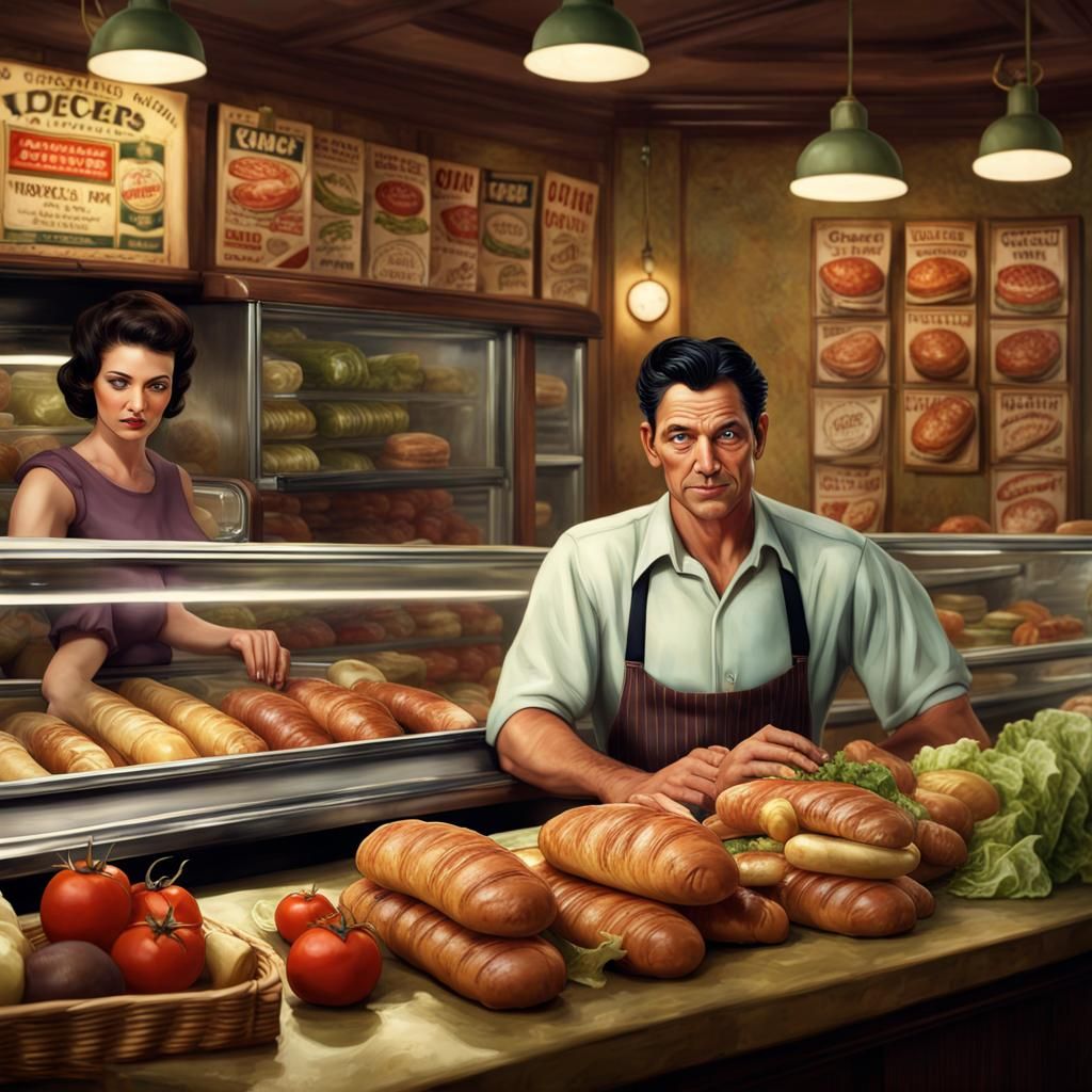 Flirting at the Kosher Deli: 1950s Style Digital Art
