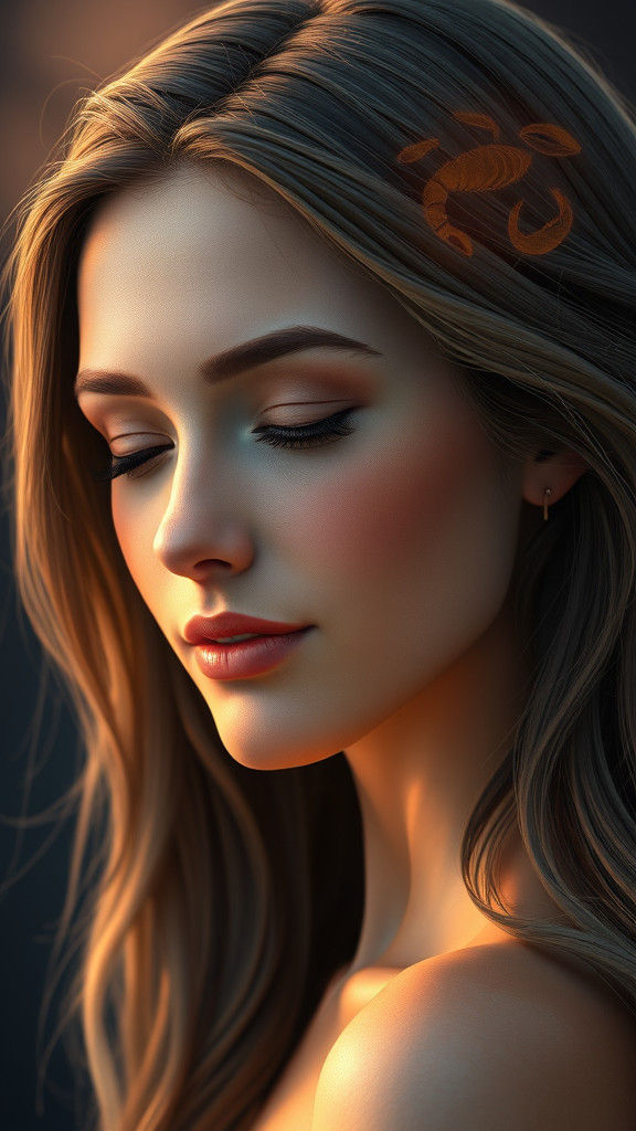 Serene Cancer Woman Portrait in Fantasy Art Style