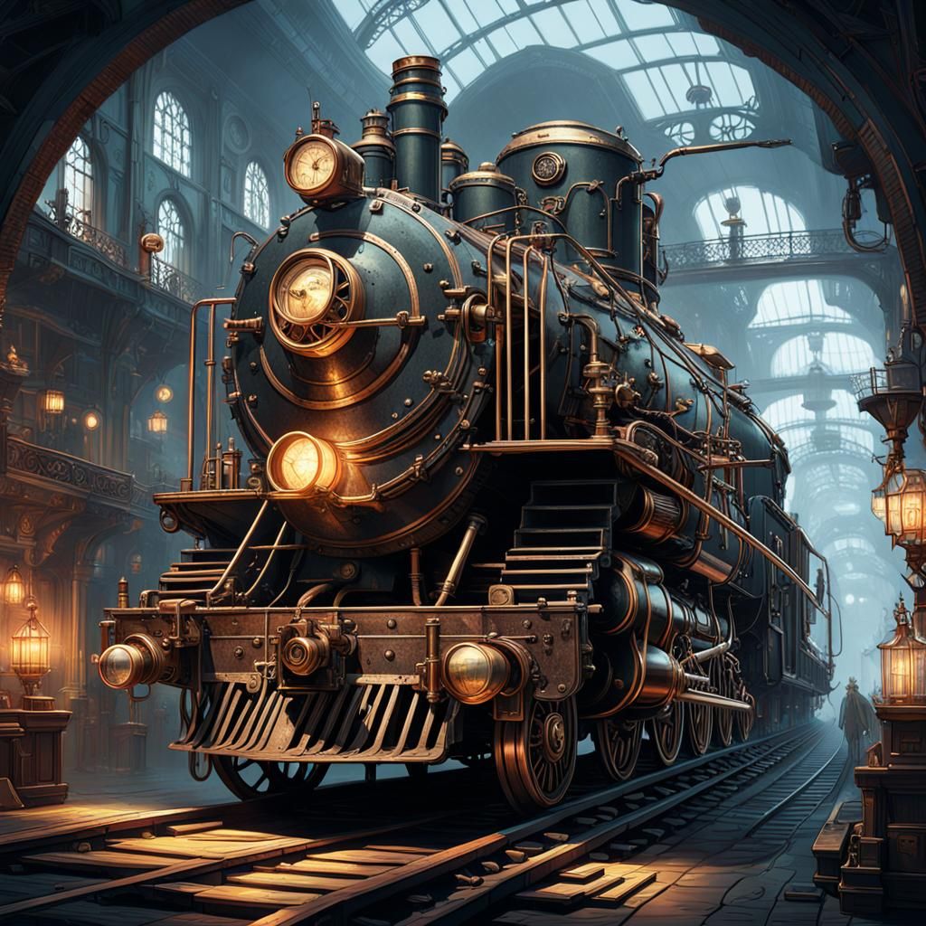 Detailed Steampunk Engine with Realistic Lighting