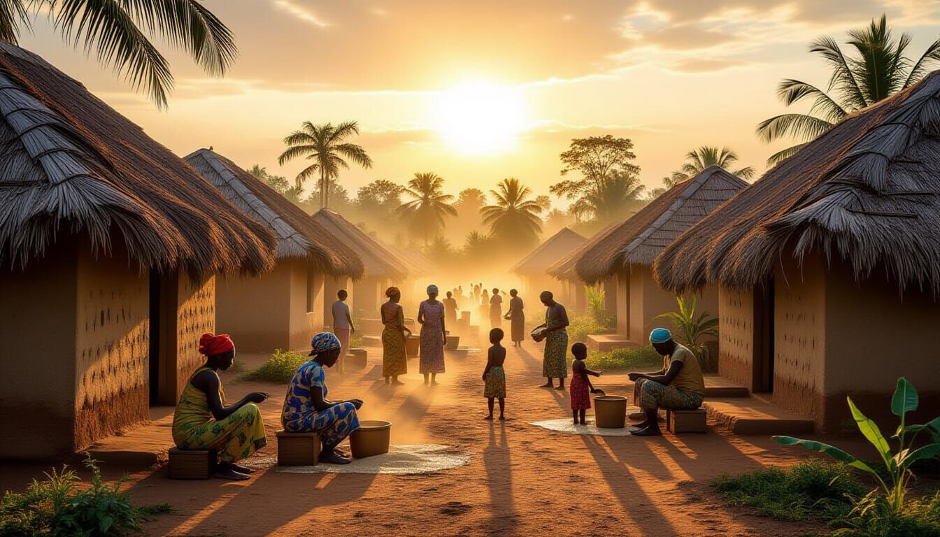Hyper-Realistic Sierra Leonean Village at Dawn