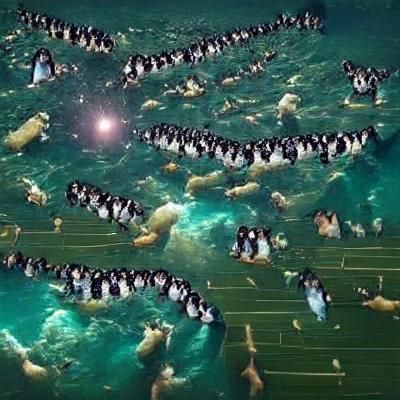 Penguins Swimming in the Ocean