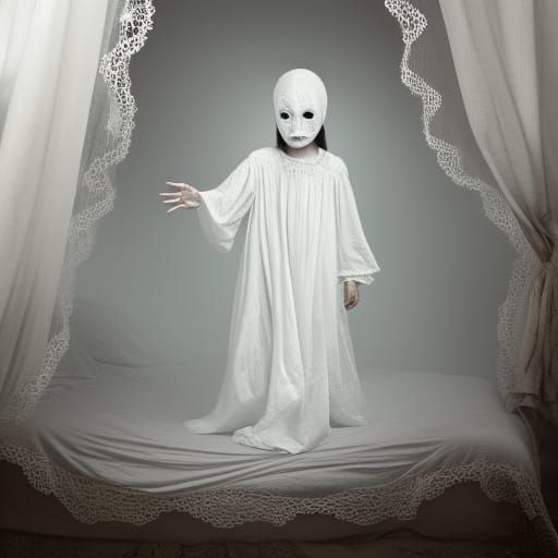 Sinister Toddler Ghost Under Bed, Hyperrealistic