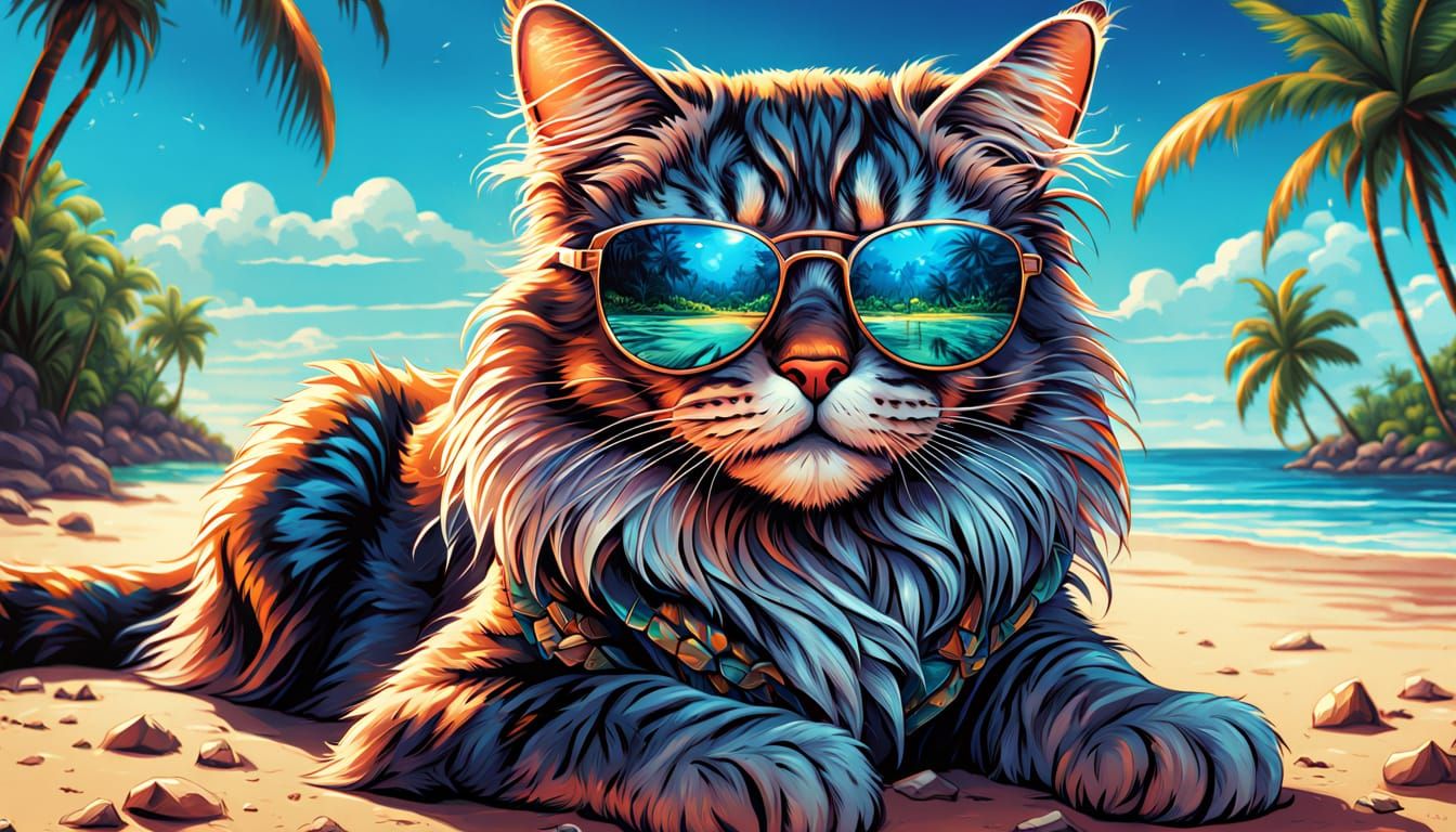 Stylish Cat Basks in Tropical Paradise