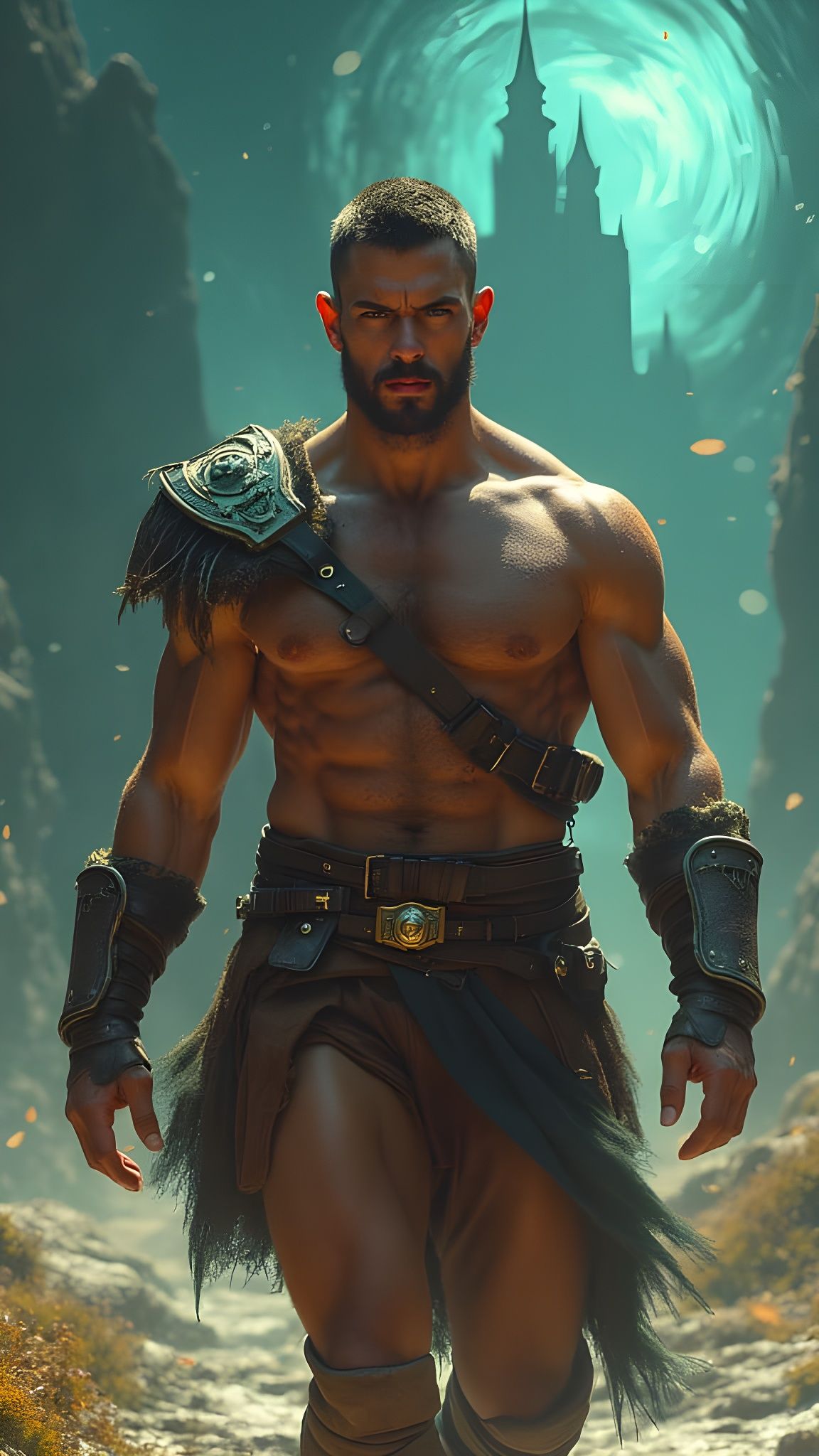 Barbarian Boy Walks Like a Lion in Epic Fantasy Landscape